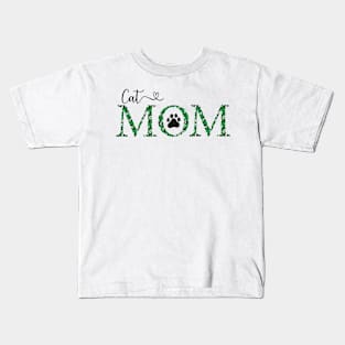 Cat mom bright green cheetah Kids T-Shirt